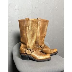 2000's FRYE Distressed Golden Brown Engineer Boots size 5.5/6 Square Toe Harness
